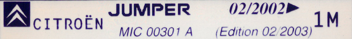 MIC00301A Catalogue pièces rechange Citroën Jumper 02/2002► 02/2003